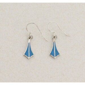 Sterling Silver Inlay Turquoise Earrings Dangle Drop 1 1/4" x 1/4"